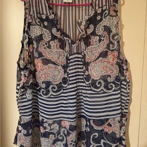 CAbi Blue and White Paisley Blouse